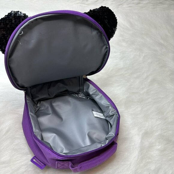 NWOT Panda 9" Lunch Round Box Purple Sequin Embellishment - Picture 4 of 5